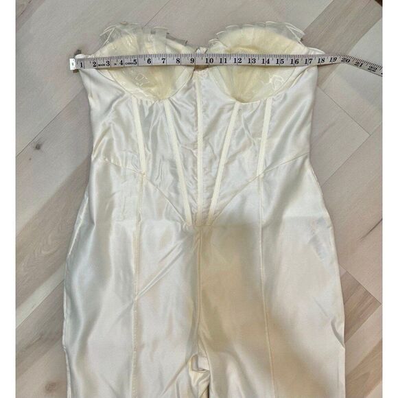 NEW PLT Women Glam Organza Cup Detail Corset Satin Bandeau Jumpsuit Yellow Chic - Picture 9 of 12